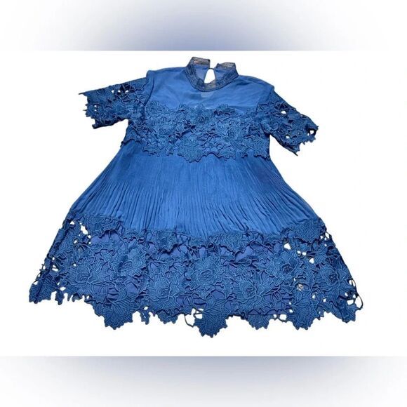 NWT Saylor x Free People BLUE Hollie Lace mock turtle neck Mini Dress  sz small - Picture 2 of 10